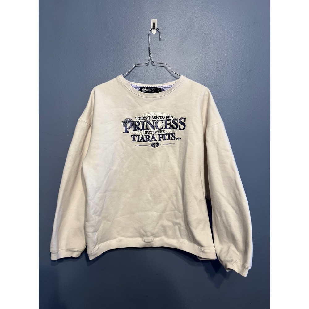 Vintage Women's Big Dogs White Princess Crewneck Sweatshirt SZ SM Y2K Girly